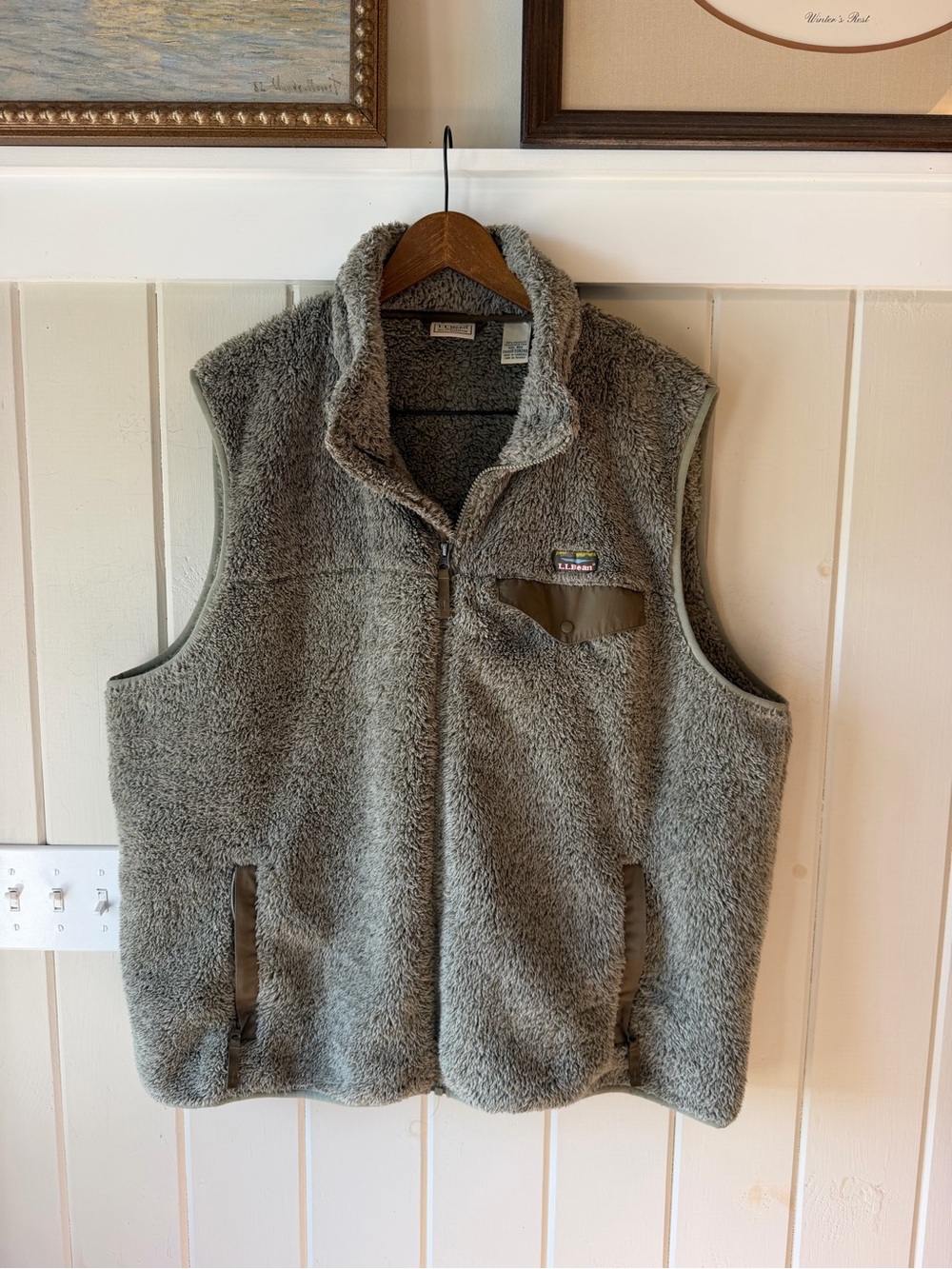 Men’s L.L. Bean Gray Green Sherpa Fleece Zip Vest, Size XXL, Like New